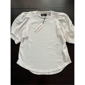 NWT Minkpink Jaleh Puff Sleeve Waffle Top